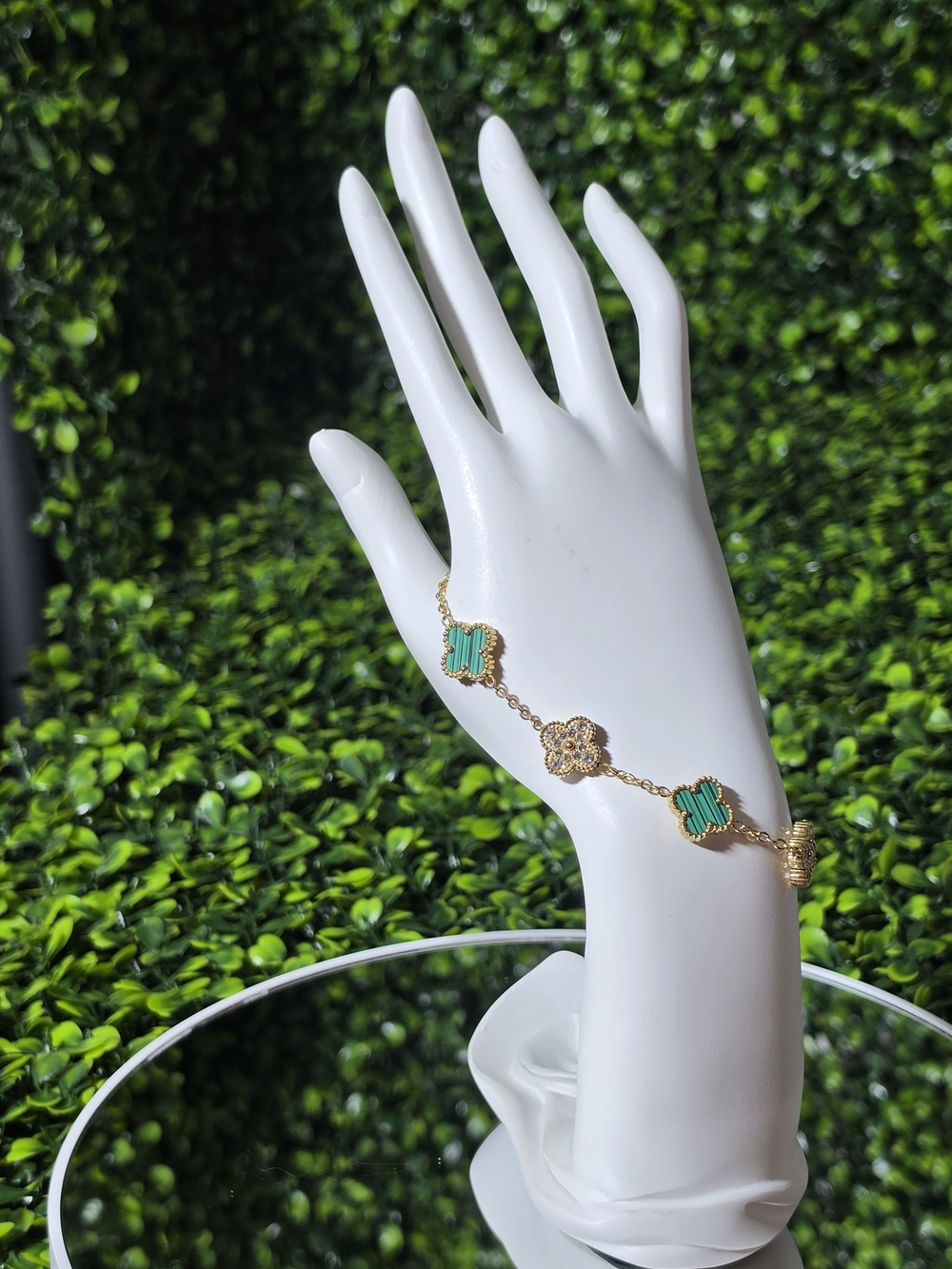 18K Gold Plated Clover Link Bracelet with Green and Black tones
